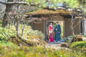 日本庭園で和装フォトウェディング-ブライダルハウス仙台
